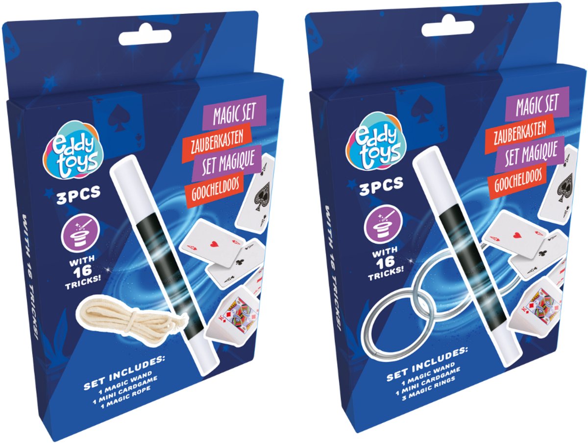Eddy Toys Magische Set voor Kinderen - Goochelset met Goochelstok en Kaarten - 3-delig - Ontvang 1 willekeurige set