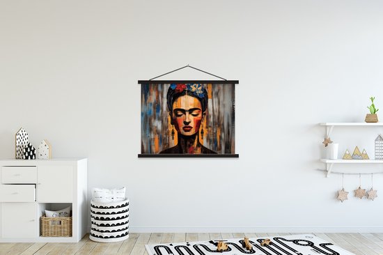 Support pour affiche avec affiche 120 x 90 cm - Affiche scolaire - Portrait - Femme - Fleurs - Affiche textile - Lattes noires