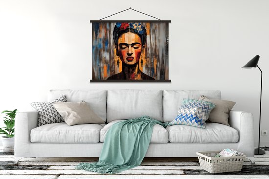 Support pour affiche avec affiche 120 x 90 cm - Affiche scolaire - Portrait - Femme - Fleurs - Affiche textile - Lattes noires