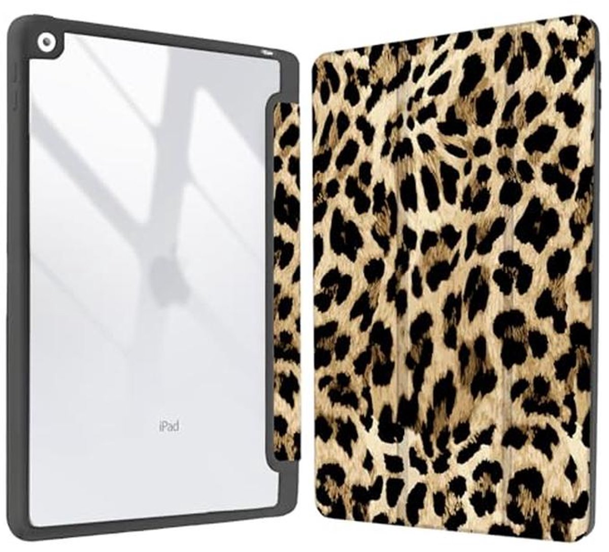 10.2 inch Leopard Print iPad Case with Clear Back and Pencil Holder