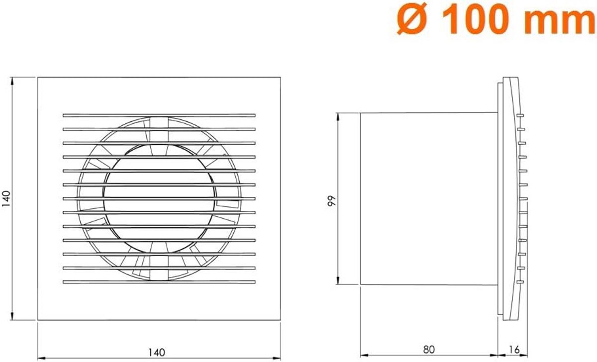 Stille Ø100mm Badkamer Ventilator - Krachtige Afzuiging voor Vocht en Geur - Muur- en Plafondmontage