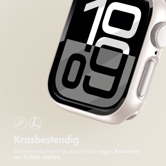 Krasbestendige smartwatch case die beschermt tegen krassen en lichte stoten. Afbeelding toont een smartwatch met de case.