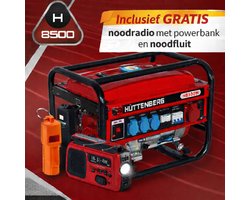Huttenberg – Beste koop van het jaar – stille generator 2.5 kW – noodstroom aggregaat benzine – mobiele stroomgenerator 2500 watt – compact & geluidsarm – camping, caravan & thuis – 230V / 380V – inclusief GRATIS noodfluit en noodradio (powerbank)