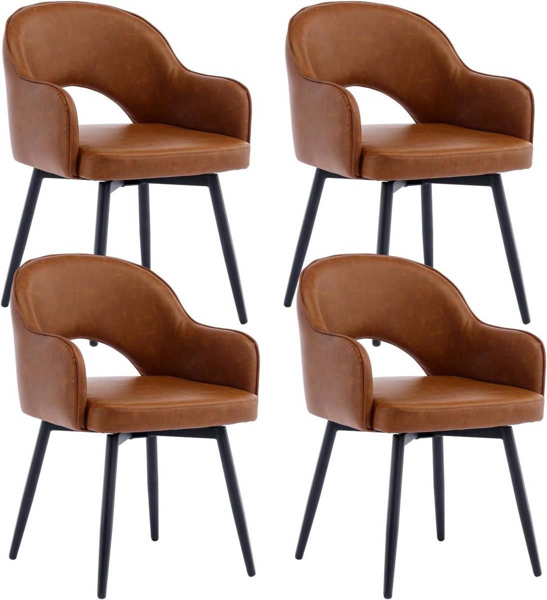 Set van 4 comfortabele fluwelen eetkamerstoelen met draaifunctie en armleuningen
