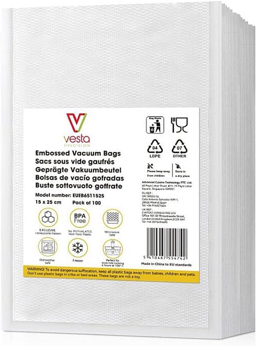 100 Stuks Reliëf Vacuümzakken 15x25 cm voor Sous-Vide en Behoud