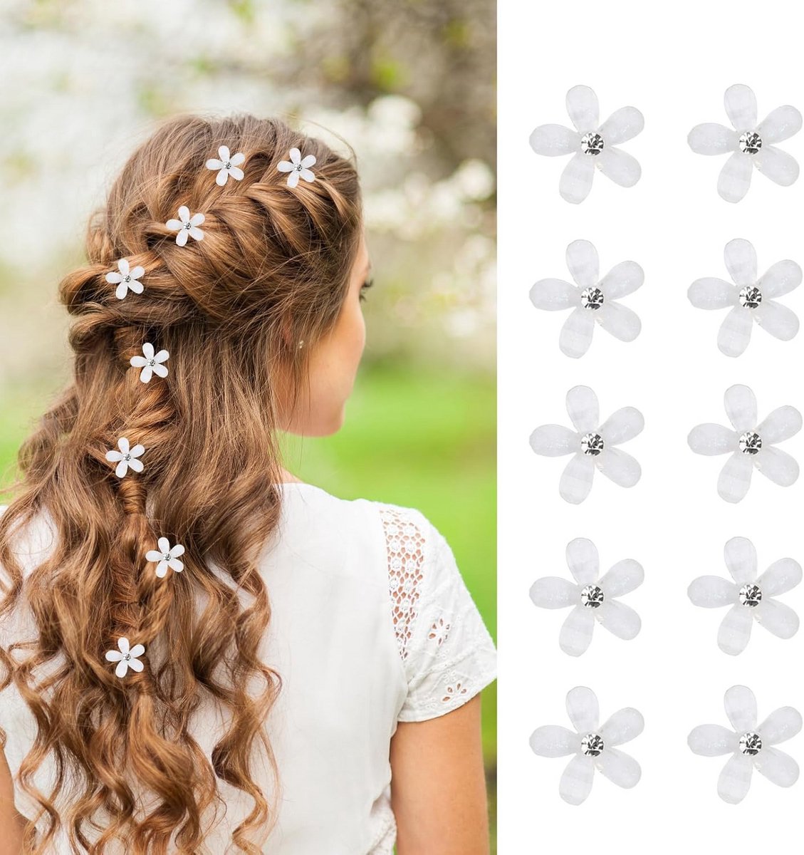 10x Elegante Mini Haarspeldjes met Strass Bloem Decoratie voor Bruiloft en Feest