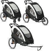 Remorques de vélo Deryan dans différentes configurations : comme poussette et remorque de vélo.