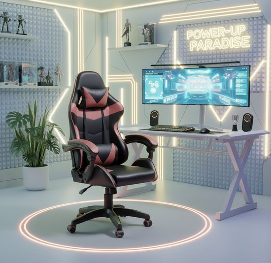 Gaming Bureaustoel Ergonomisch - Verstelbare Armleuningen, Kantelbaar & 360° Draaibaar, Hoofdsteun + Lendenkussen, Luxe Kunstleer, 150kg Draagkracht - Grijs/Zwart - House&Garden van Merkloos — afbeelding 4