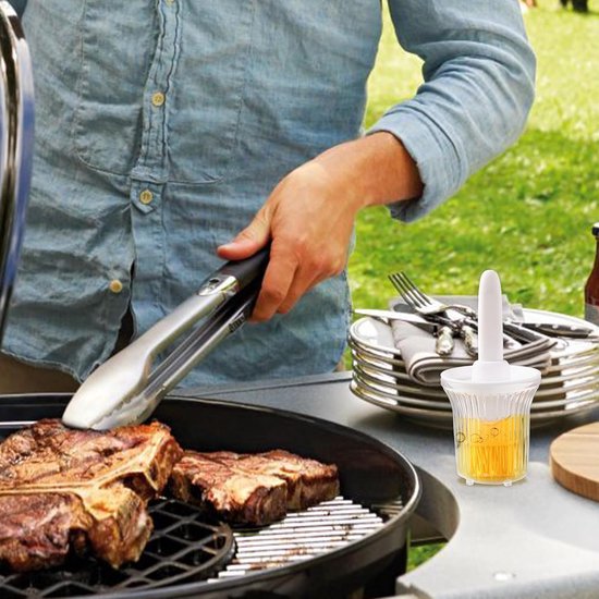 Oliefles met siliconen borstel, 2-in-1 oliedispenserfles, siliconen basting kwast, draagbaar BBQ-gereedschap, OIIL container voor koken, keukengerei voor bakken en grillen — afbeelding 2