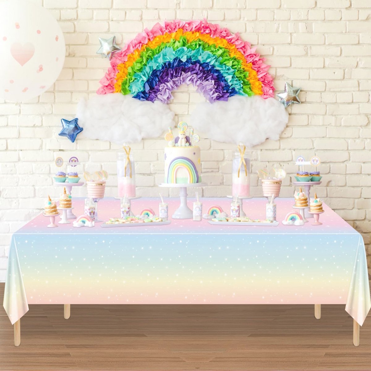 Pastel Regenboog Tafelkleden 220x130cm - Set van 2 voor Feestjes