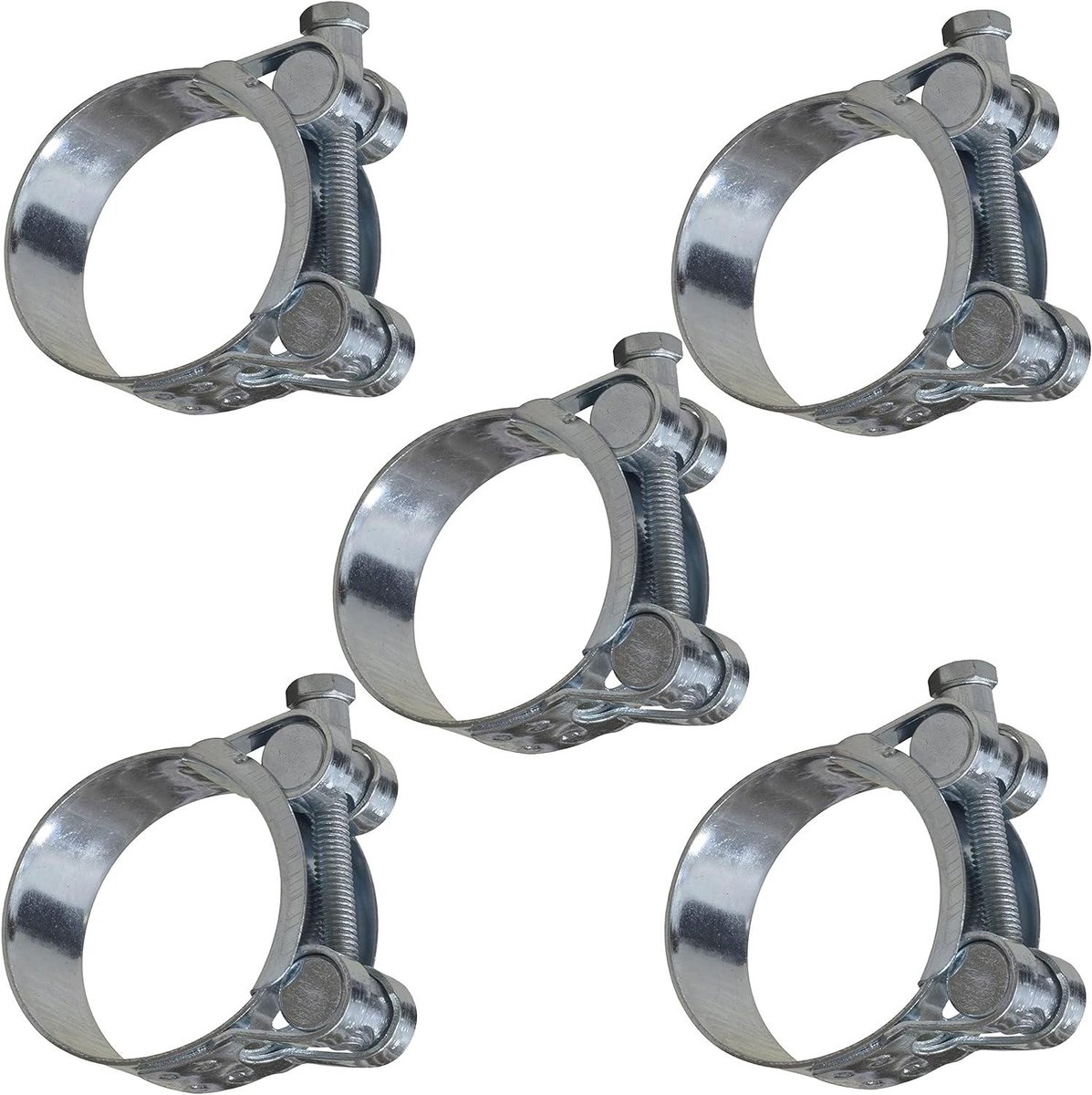 VVGoods - Set van 5 schroefklemmen met pinnen 42-46 mm - Bandbreedte 20 mm - Staal - Zilverkleurig - Voor vloeistoffen platte sleutel buizen ventilatie