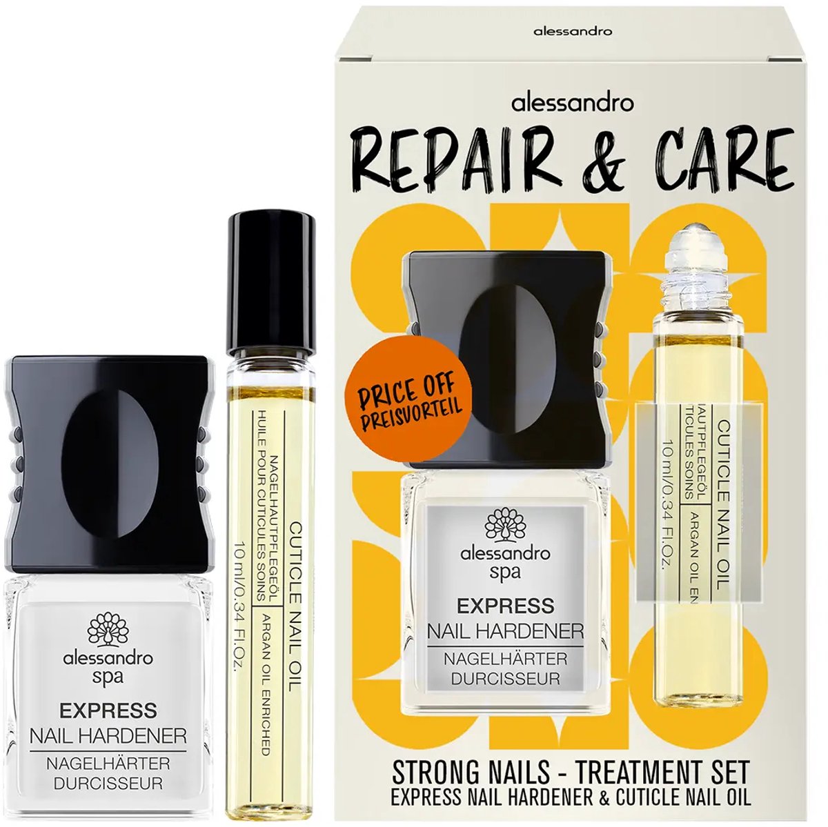 Alessandro Repair & Care Set – Nagelversteviger & Nagelriemolie – Inclusief Express Nail Hardener & GRATIS Cuticle Nail Oil – Versterkt, voedt en herstelt beschadigde nagels & nagelriemen – Complete nagelverzorging in één set