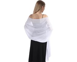 Shawl dames - 200 x 70cm - Chiffon Sjaal - Omslagdoek - Dames Sjaal - Dunne omslagsjaal - Stola - Omslagdoek Dames - Ademend - Chiffon sjaals en omslagdoeken voor avondjurken - Kado - Bruidssjaal - Trouwstola - Wit
