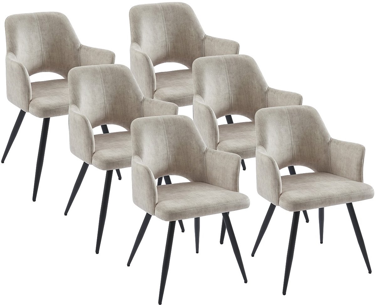 Vente-unique Set van 6 stoelen met armleuningen van stof en zwart metaal - Beige - KADIJA