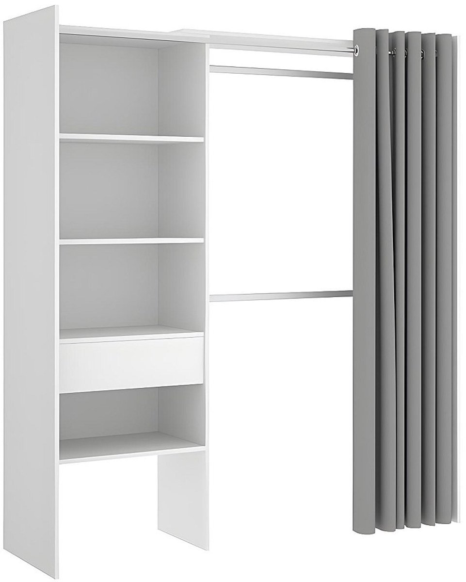 Vente-unique Verstelbare kledingkast LAURENT - L. 110/160 cm - Wit en grijs