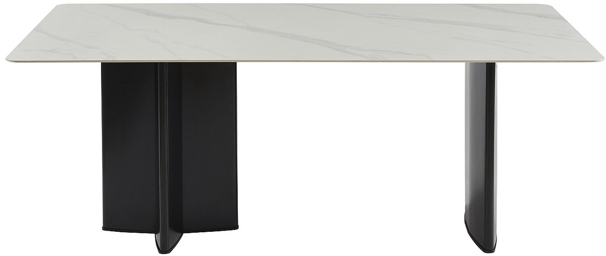 Vente-unique Eettafel voor 8 personen van keramiek en MDF - Wit marmereffect en zwart - SINAN