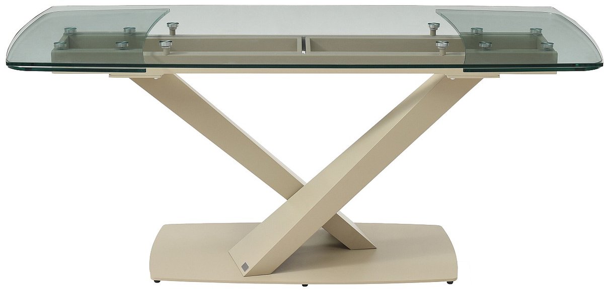 Vente-unique Verlengbare eettafel van 6 tot 10 personen van gehard glas en metaal - Transparant en beige - MALATA van Maison Céphy