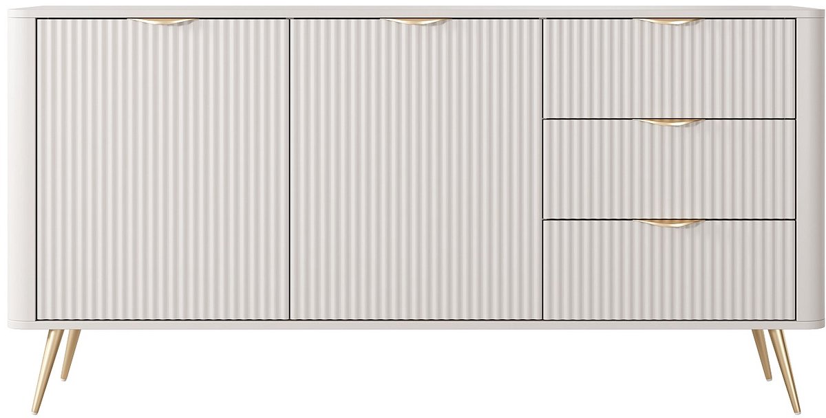 Vente-unique Buffetkast met 2 deuren en 3 lades van MDF - Beige en goudkleurig - ELONARIA