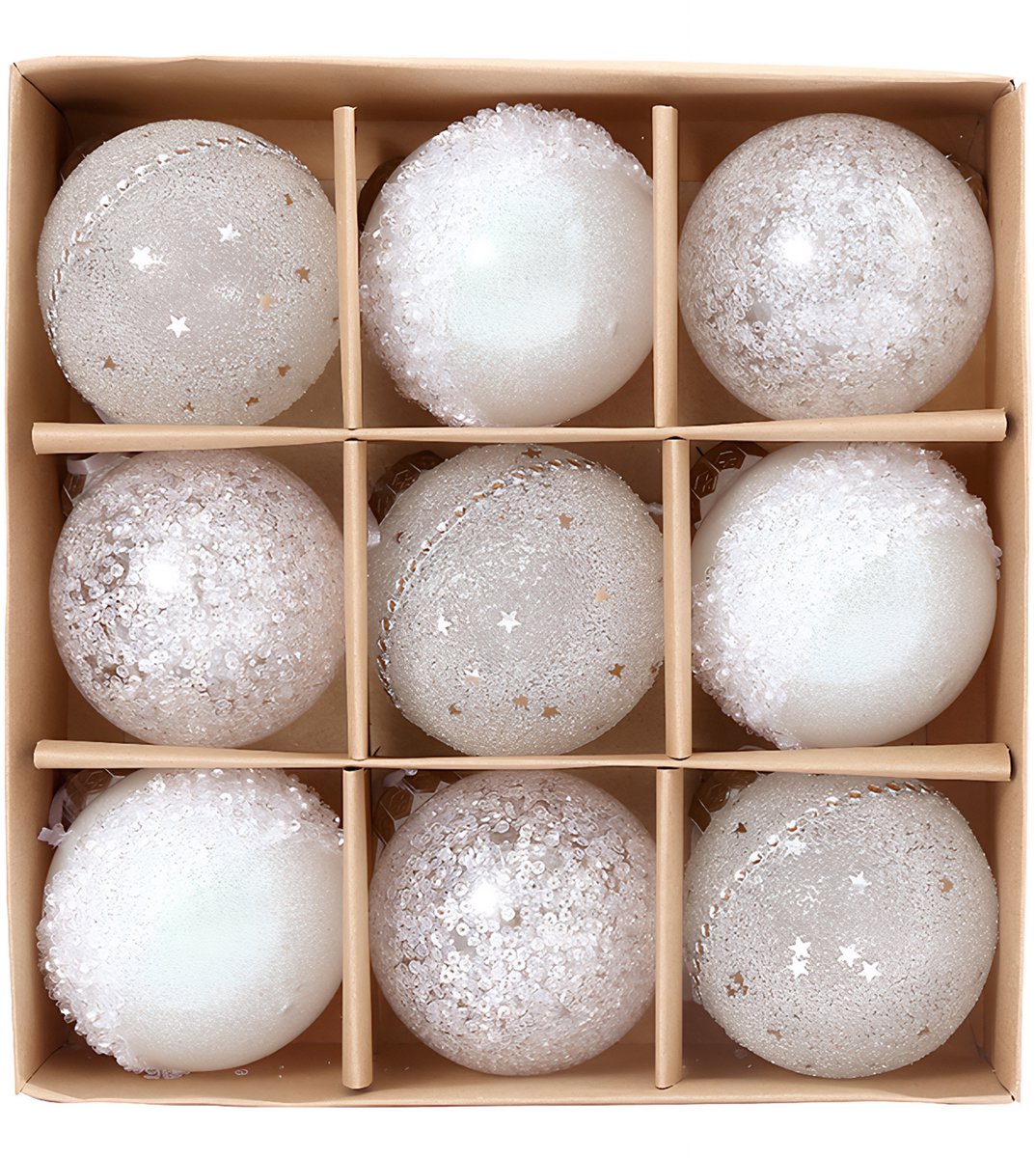 longziming Kerstversiering - 9 Stuks - Kerstballen 7.5 cm - Witte Glanzende & Glitter Kerstboom Ballen - Onbreekbare Hangornamenten - voor kerstboomhangers