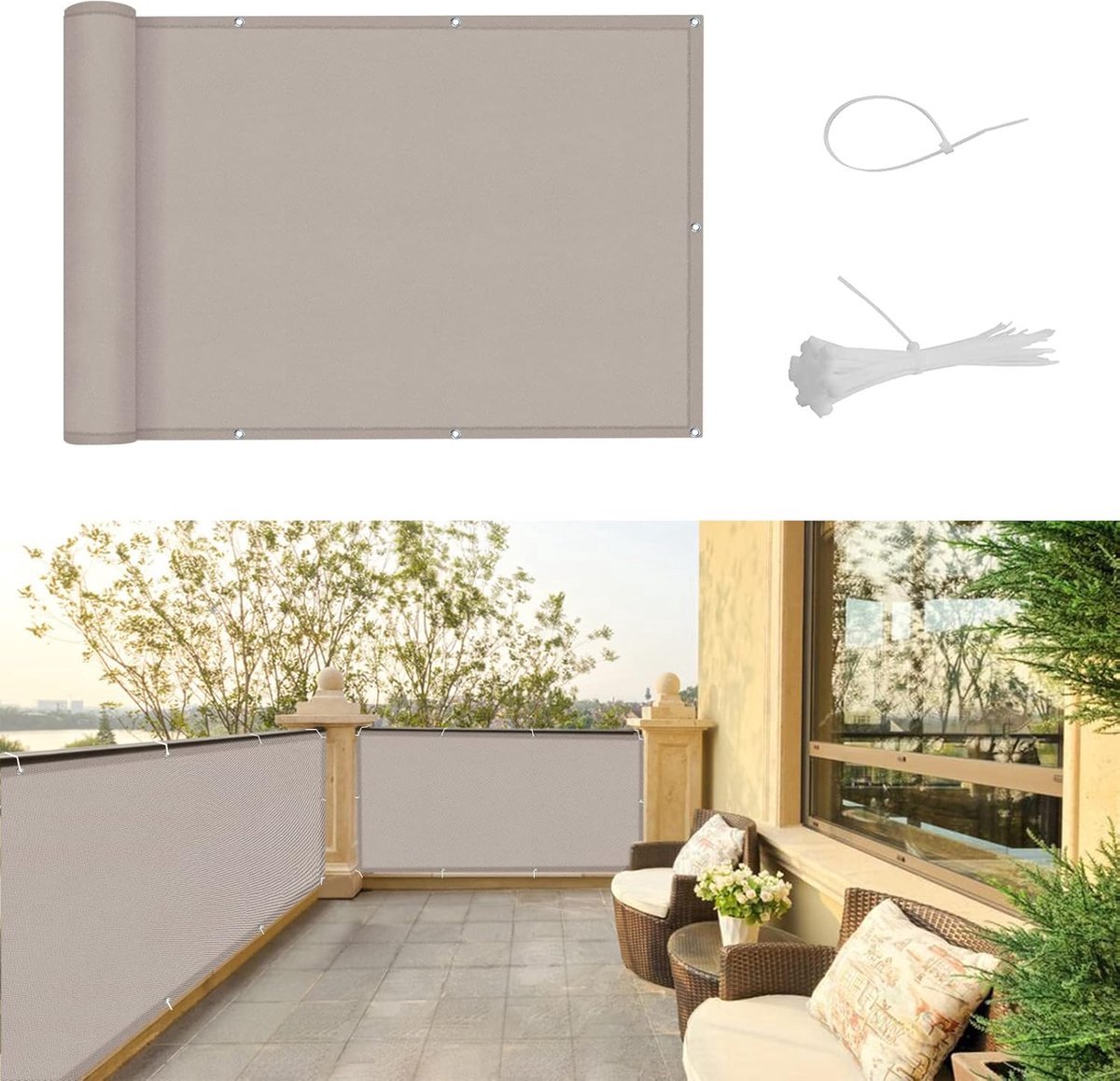 Stunq® Duurzame en UV-Beschermende Balcony Screen - 90 x 300 cm - Taupe