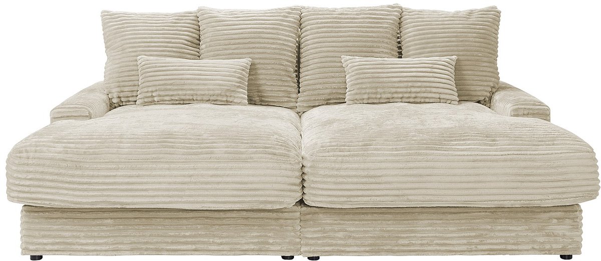 Vente-unique Comfortabele driezitsbank met diepe zitting van beige ribfluweel met brede ribbels CALAZO van