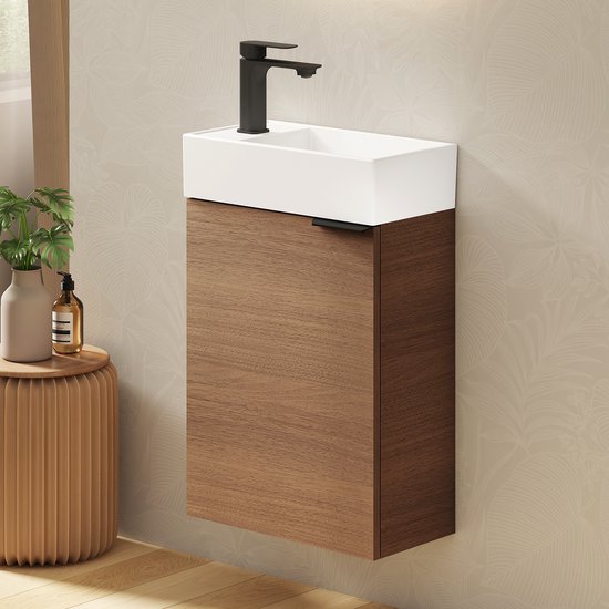 Meuble sous-vasque EMKE - Avec vasque à Opbouw - Porte à fermeture amortie - Compact - Tablette réglable - 42x24x65 cm - Meuble sous-vasque avec vasque