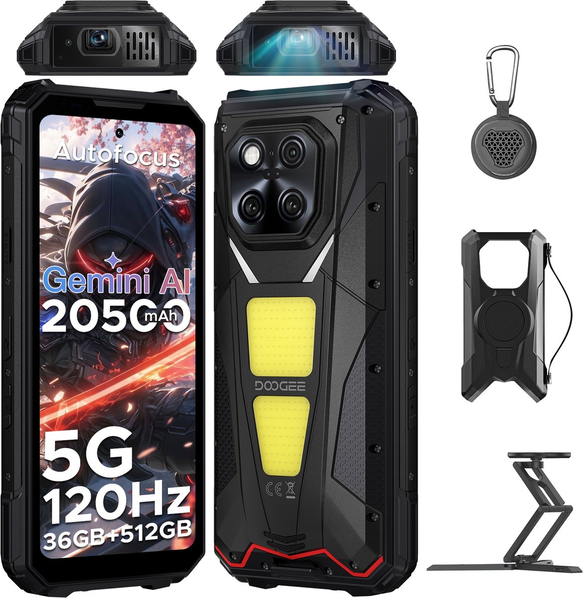 DOOGEE VMAX Play 5G VIP - Robuuste Smartphone - Robuuste Telefoon - 36GB RAM+512GB ROM - 100 LM projector - 1200 Lumen Campinglamp - 20500mAh/45W - 6,78 inch FHD+ 120Hz - 200MP AI Camera - 20MP Nachtzicht -Android 15 - IP68 - NFC - GPS - Zwart