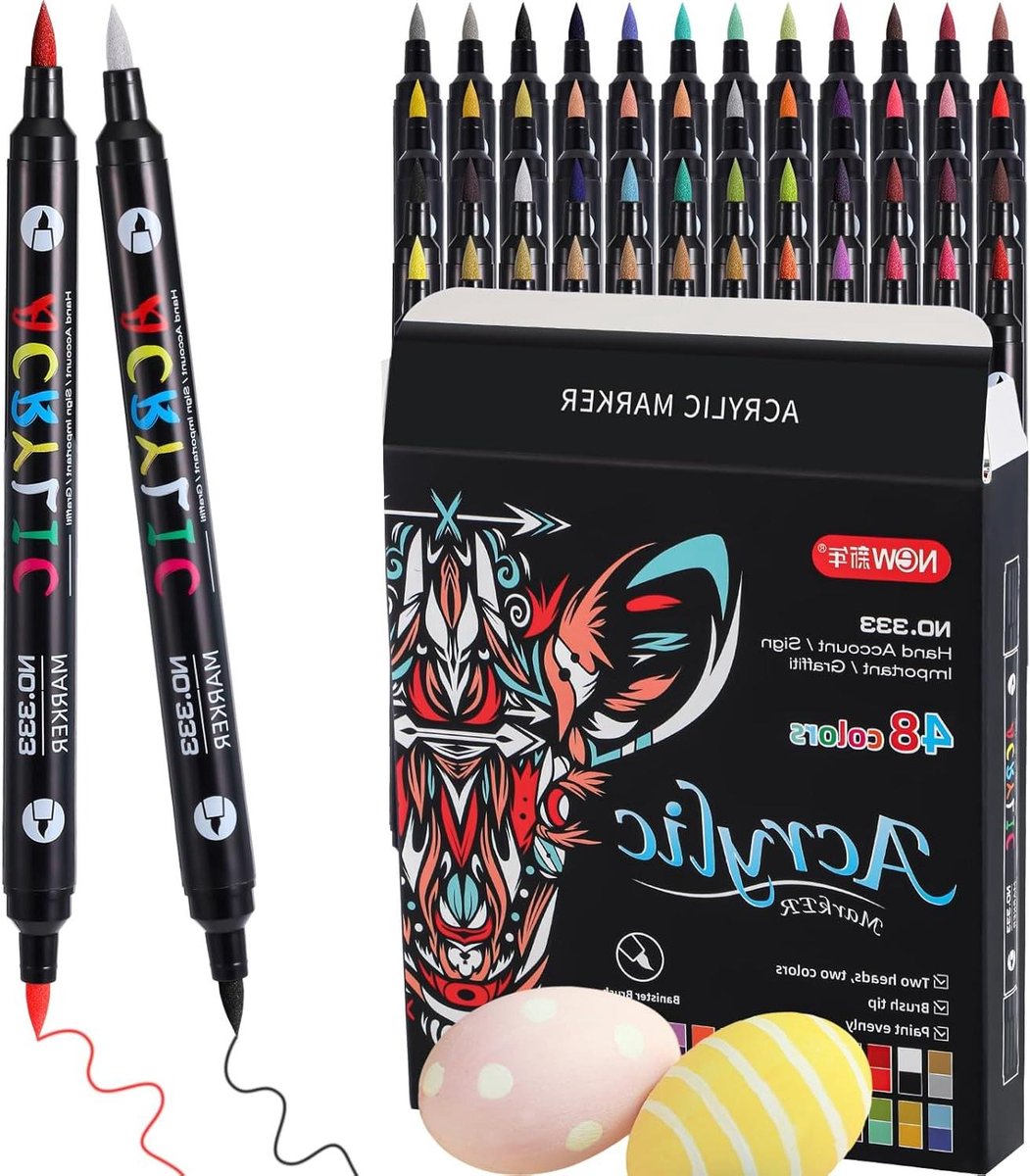Cosensi - Acrylstiften Set 24 stuks - Dubbele Punt - Marker voor Steen, Canvas en Keramiek - DIY Schilderij - 48 Kleuren