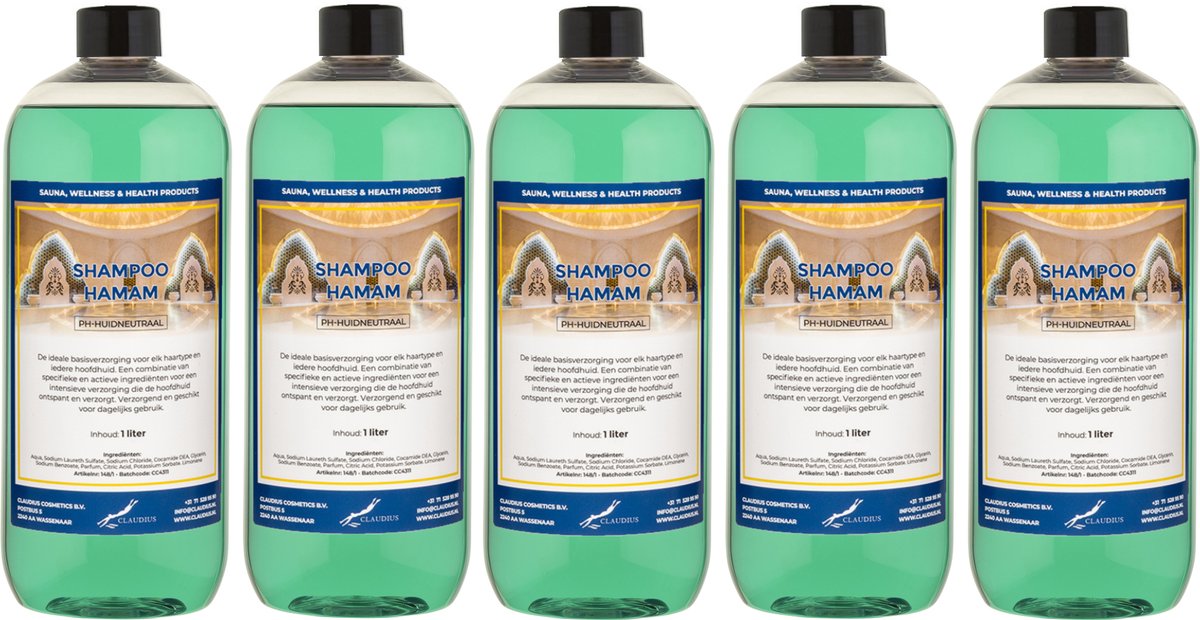 Shampoo Hamam 1 liter met dop - set van 5 stuks - voordeelverpakking - haarverzorging