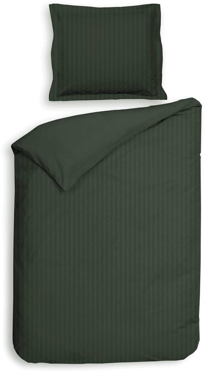 Heckettlane Dekbedovertrek Banda - Bedlinnen met Strepen - Calla-Green - Eenpersoons - 140x200-220 cm + 1 sloop 60x70 cm, gemaakt van 100% Katoen-Satijn Calla Green