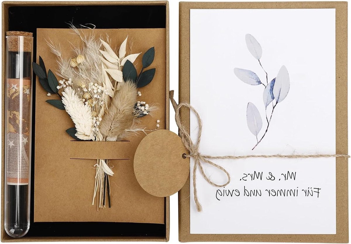 Feestkaartdozen met gedroogde bloemen en reageerbuizen - Bruiloft geschenkdoos met uitnodiging