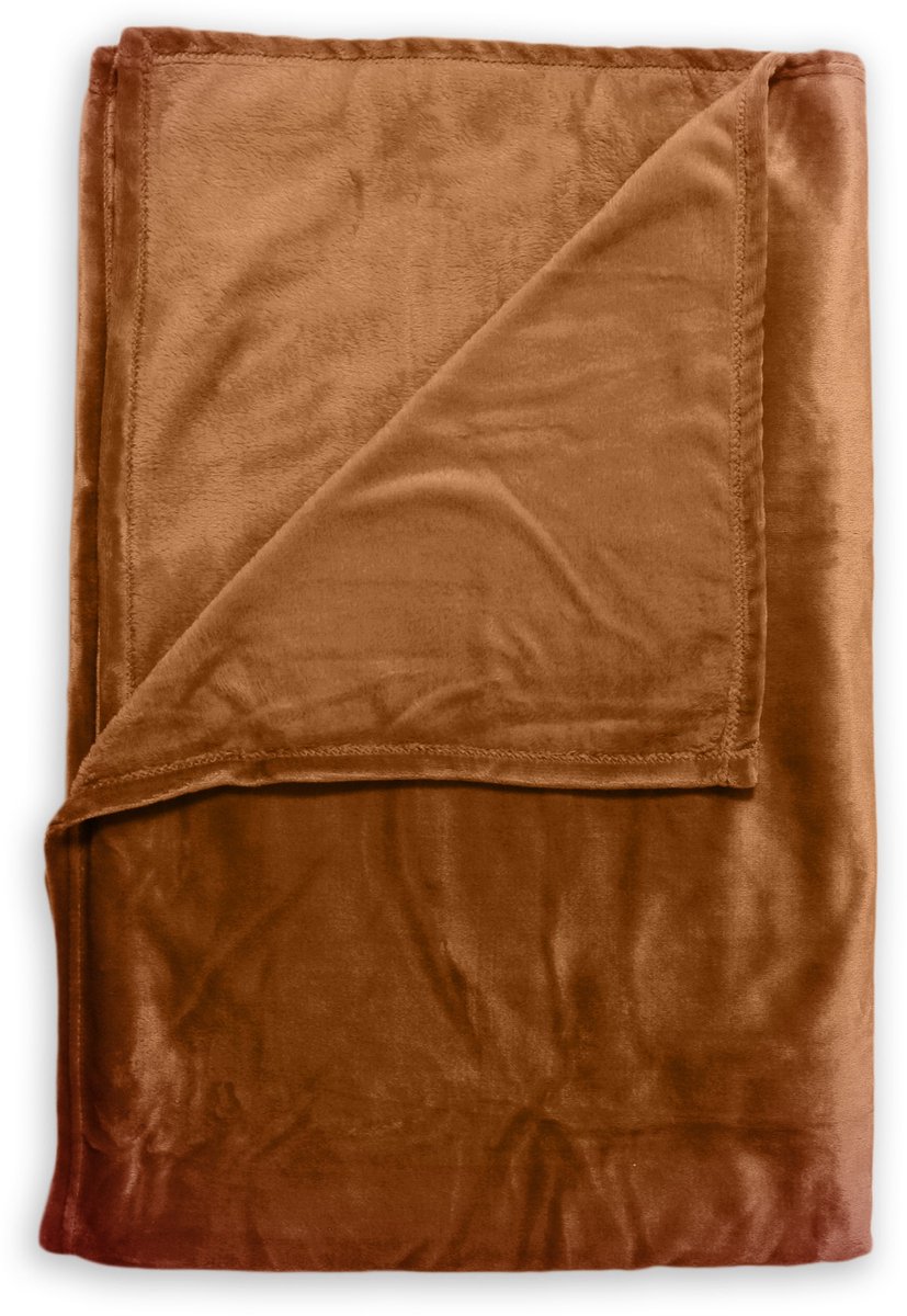 Zohome Plaid Cara - Warme deken voor op de bank - Zacht - 140x200 cm - Oranje Copper Orange