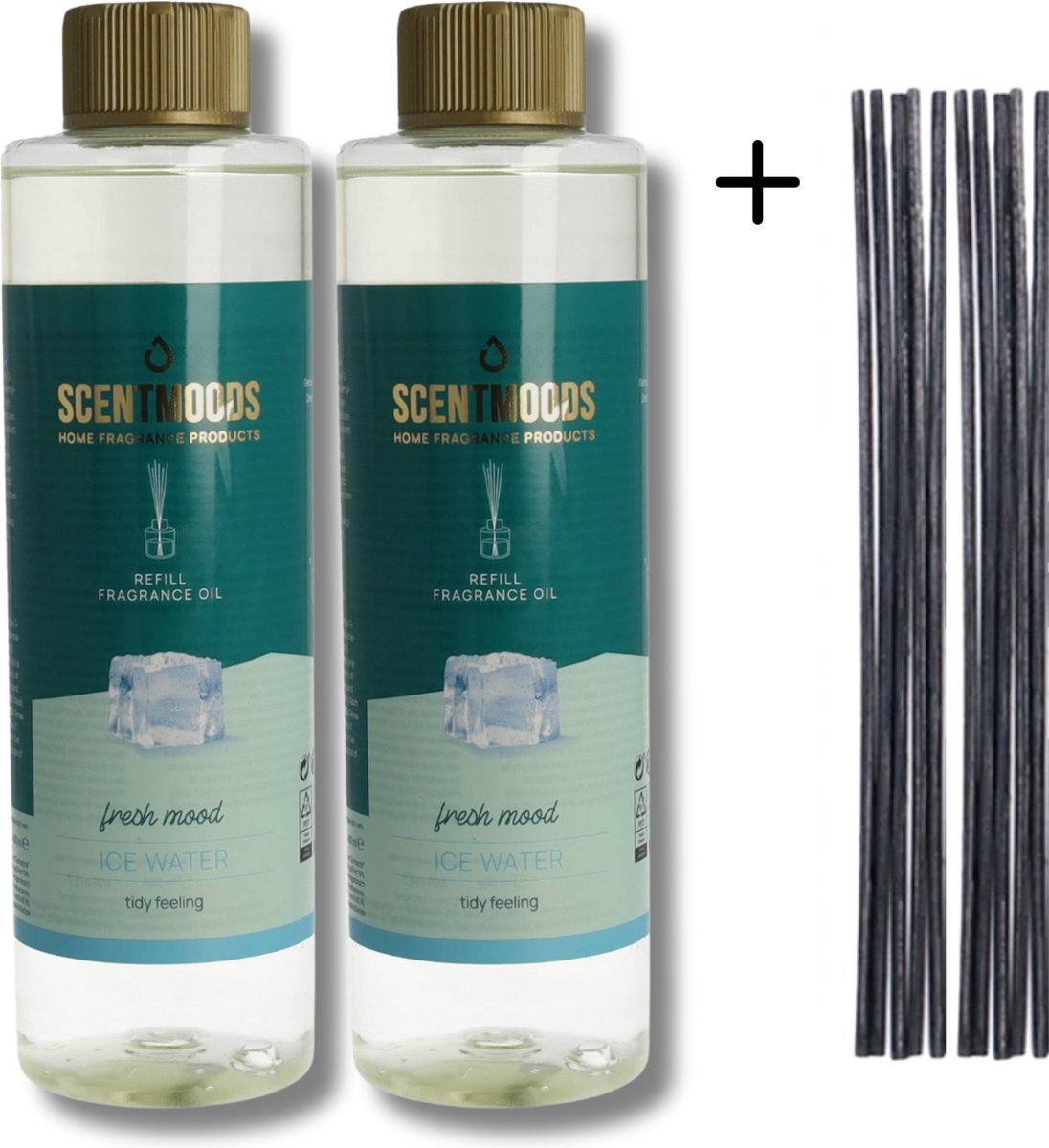 Scentmoods Geurstokjes Navulling Ijswater Set van 2 + 12 Geurstokjes - Geurverspreider - Luchtverfrisser - Huisparfum - 400ml x 2