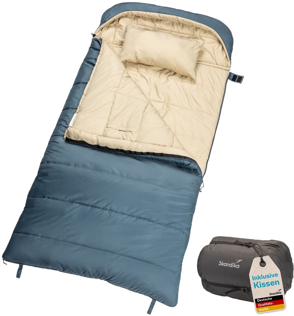 Skandika Slaapzak Oppdal 190 - dekenslaapzak voor volwassenen, 190 × 90 cm, 3 seizoenen, tot 7 °C, met hoofdeinde, compact, licht, rechthoekig, warm, kleine verpakkingsmaat, outdoor, kamperen, wandelen
