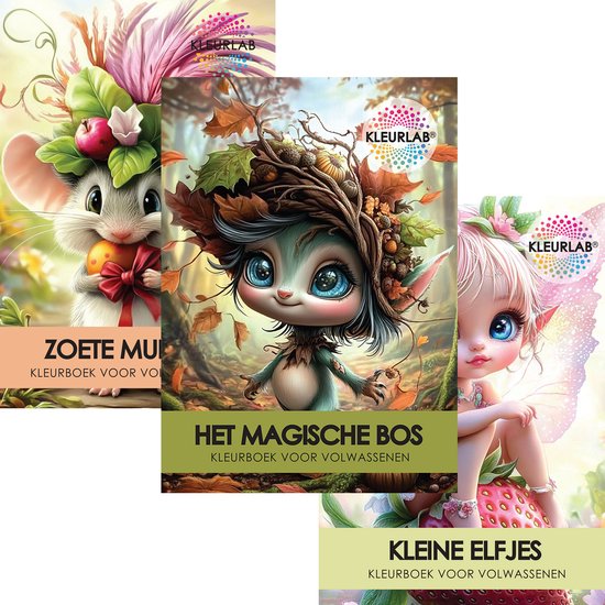 KleurLab® - Fantasy Kleurboeken Set voor Volwassenen - Set van 3 - Fantasy, Dieren en Natuur - 144 Kleurplaten - A4 Formaat - Enkelzijdig Bedrukt - Voordeelset