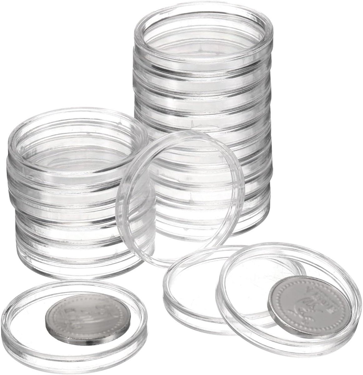 Cosensi - Munthouders 36 mm Zilver Acrylhelder - Set van 20 stuks