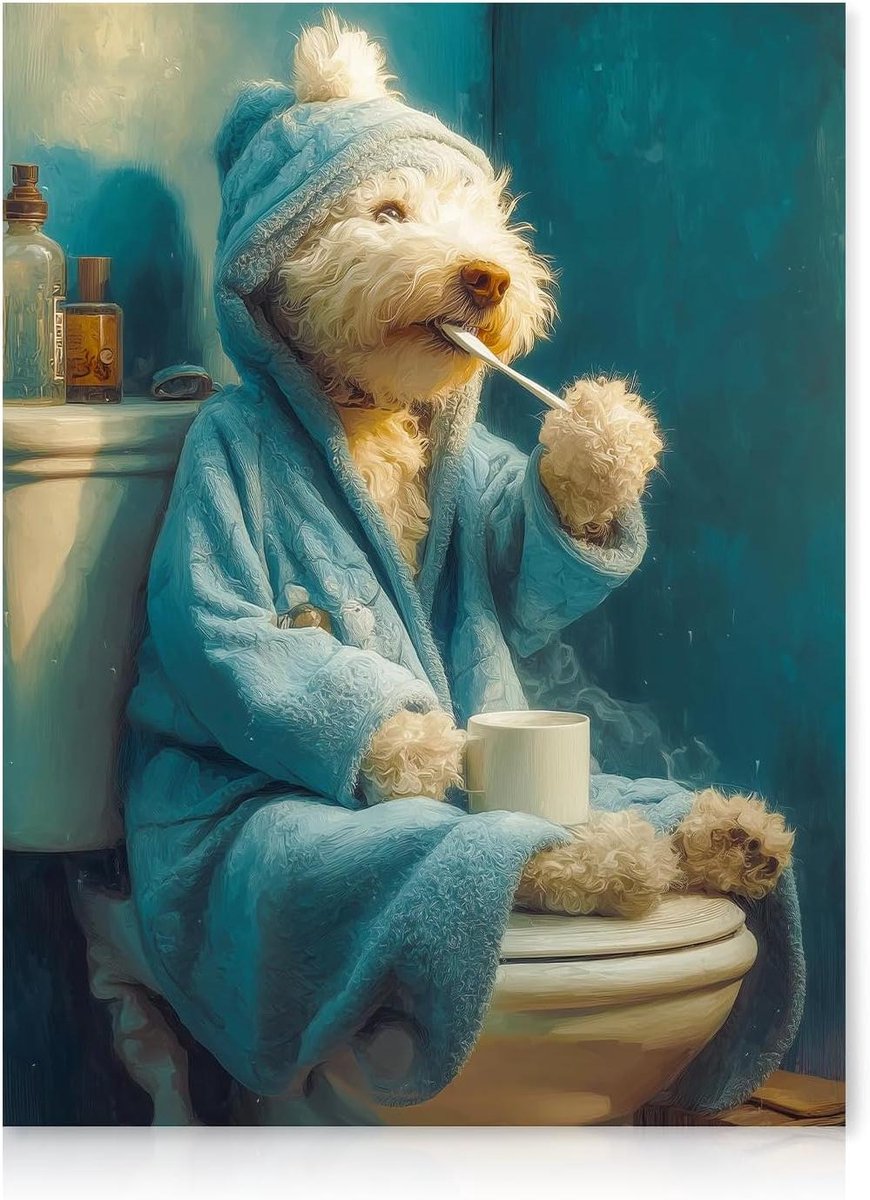 Cosensi - Grappige hond badkamer muur kunst poster voor huisdier liefhebbers - 12x16 in