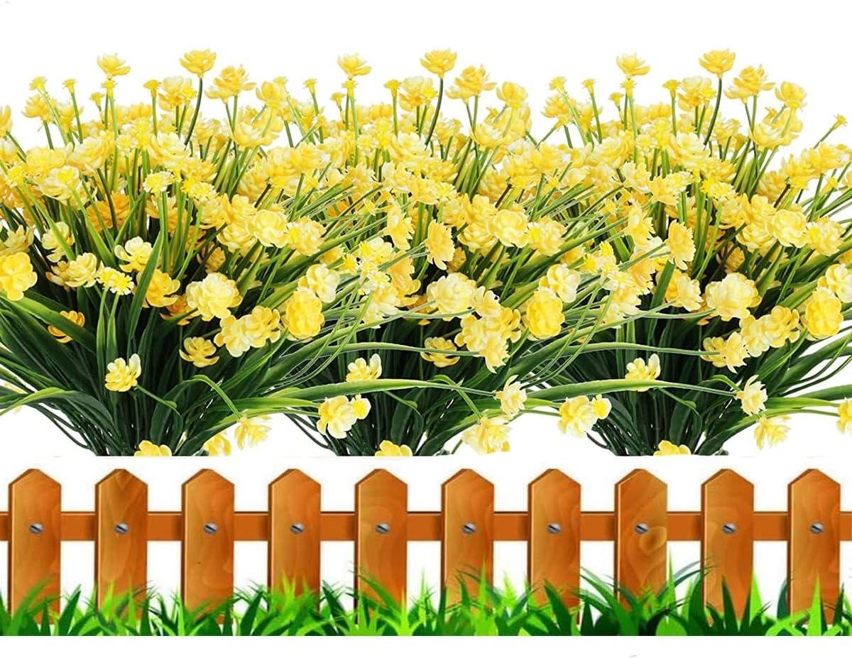 Cosensi Kunstbloemen voor buiten - Set van 12 - Gele kunstmatige bloemen - UV-bestendig - Geschikt voor binnen en buiten - Decoratieve struiken voor huis, tuin en veranda Any