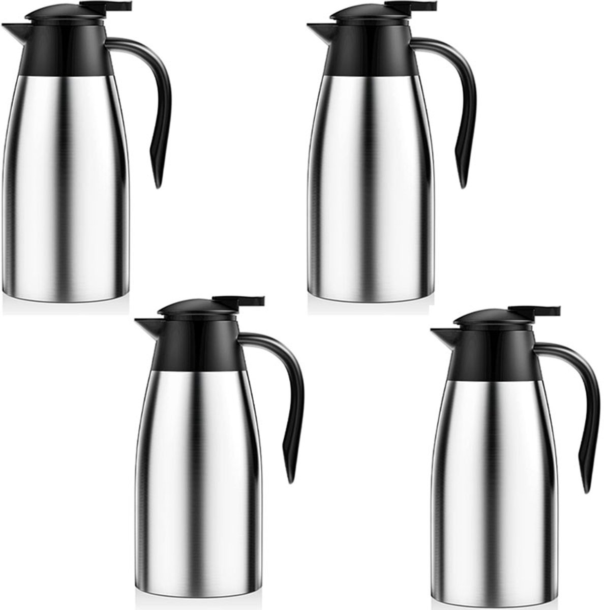 Thermoskan - 2 Liter - Isoleerkan - Zilver - Koffie - Thee - Voor Warme En Koude Dranken - Rvs - Met Handgreep - Met Pomp - 4 Stucks