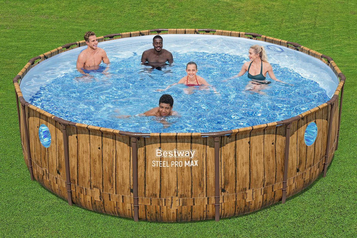 Bestway - Power Steel Swim Vista - Opzetzwembad inclusief filterpomp en accessoires - 488x122 cm - Houtprint - Rond — afbeelding 21