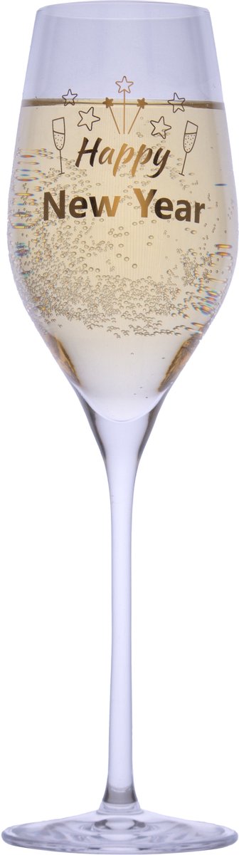 Champagneglas - Happy New Year - met unieke gouden opdruk - kristal - nieuwjaar - oudjaar - oud & nieuw - feest - cadeau - origineel