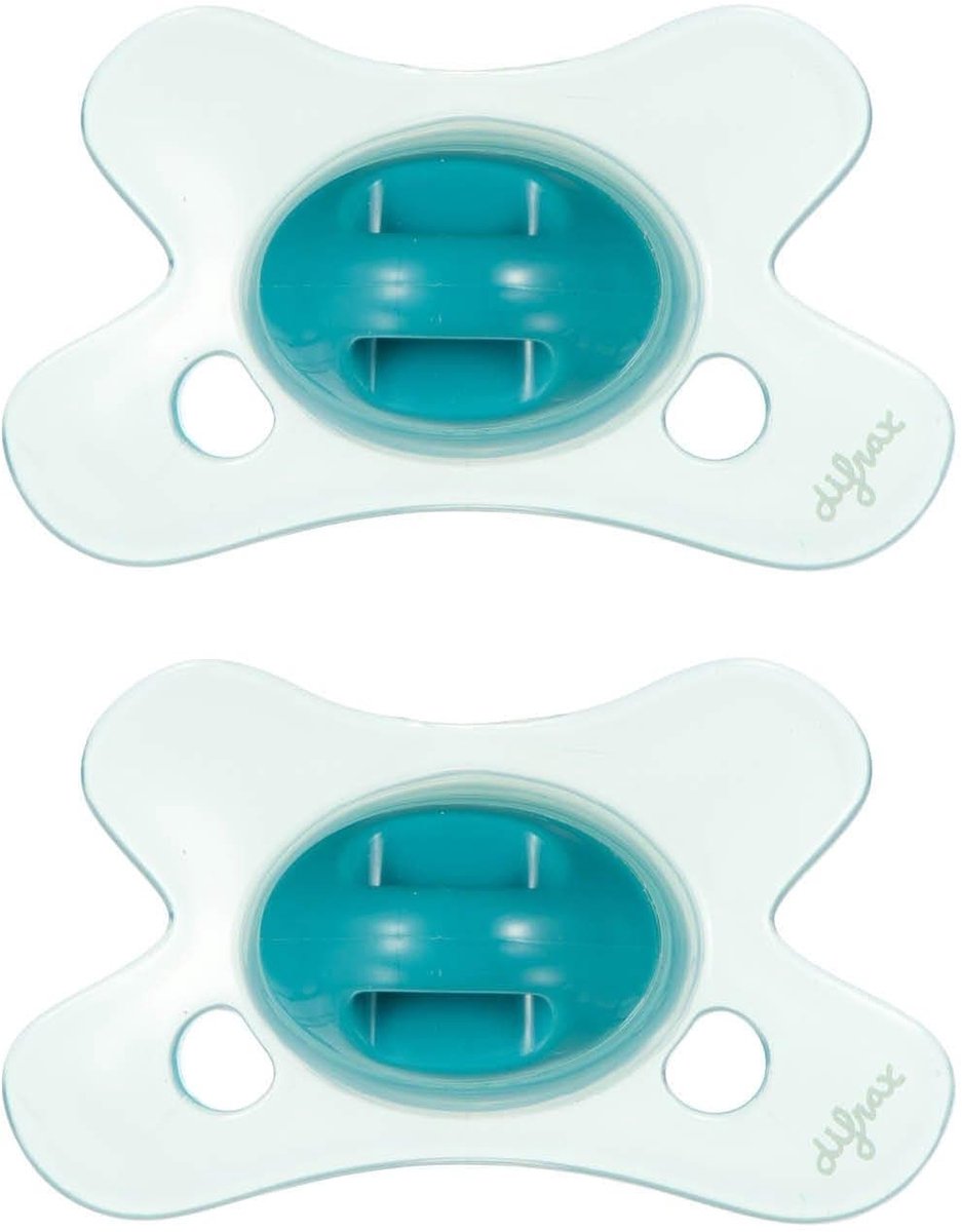 Difrax Fopspeen Natural - 0 tot 6 Maanden - Turquoise - 2 Stuks