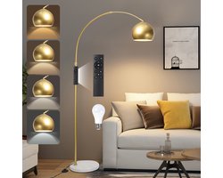 Rosnek 175 cm Moderne Boog Vloerlamp Dimmbaar met Marmeren Basis - Afstandsbediening & Voetbediening Inbegrepen - Hoogte Verstelbaar & 360° Kap - Incl. 12W LED-lamp - Staande Lampe voor Woonkamer, Slaapkamer