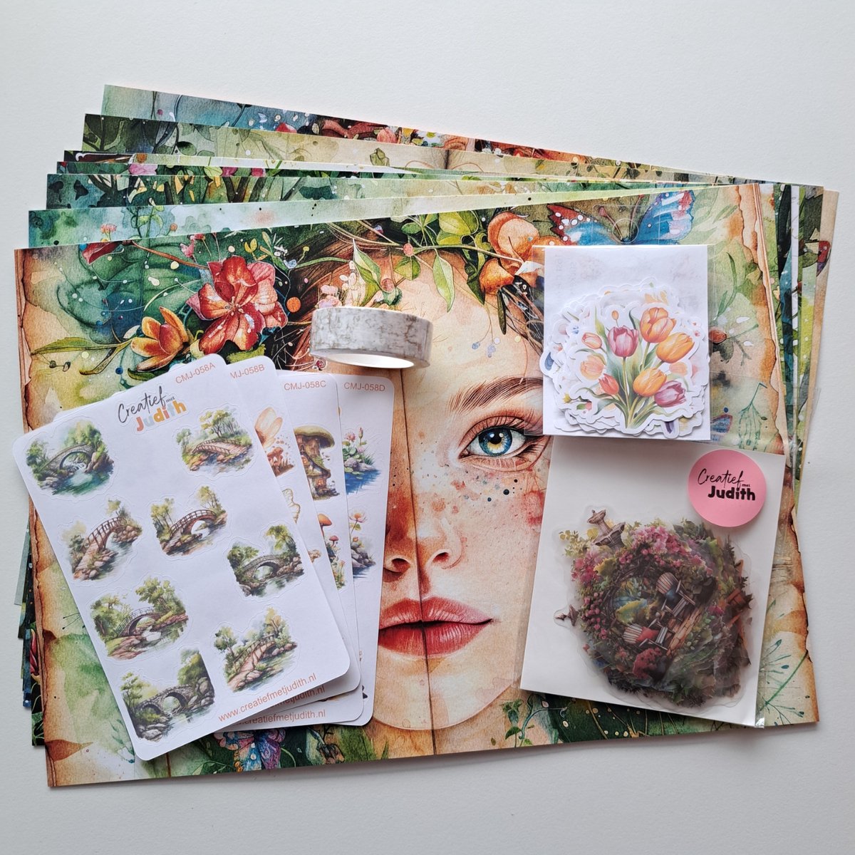 Spring fairy journal set - stickers - papier - thema bloemen - bullet journal stickers- washi tape - transparante stickers - scrapbook - knutsel bundel - hobbypakket - volwassenen en kinderen