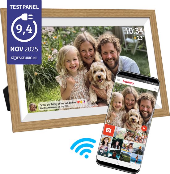 Denver Digitale Fotolijst 15.6 inch - XL - Full HD - Frameo App - Houten lijst - WiFi - 32GB - IPS Touchscreen - PFF1505