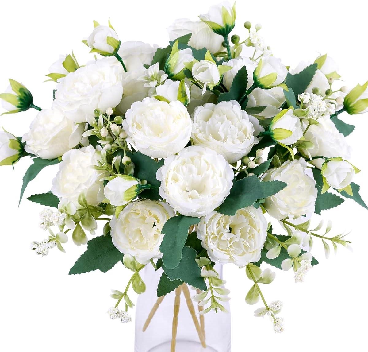 Cosensi Witte Pioen Kunstbloemen Boeketten voor Trouwfeest en Thuisdecoratie Any