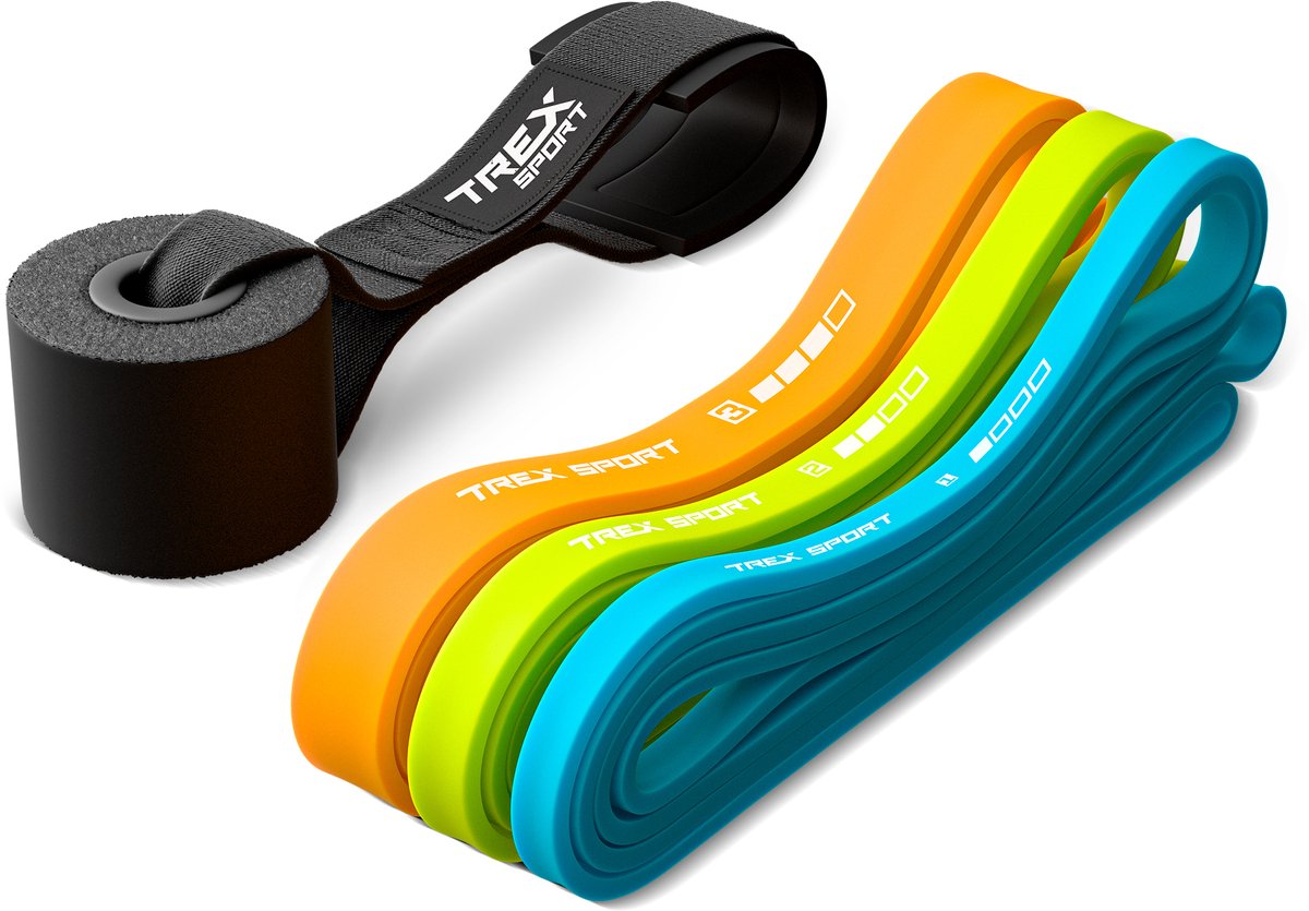 Trex Sport TX-003PBV - Power Bands - Neon - Set van 3 - Met deuranker - Weerstand 2-30 kg