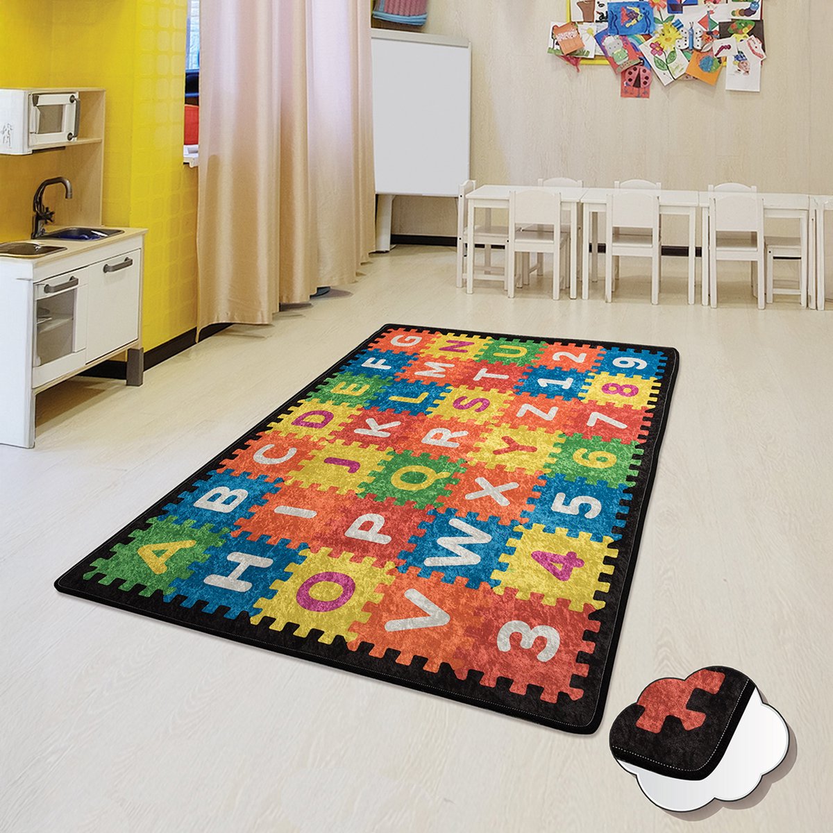 Bosdela Wasbaar kinder- en babykleed, 100x160 cm, ideaal voor kinderkamers, speelkamers en kruipmatten Babytapijtpuzzel