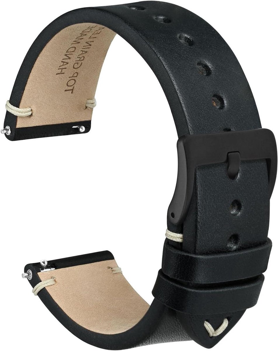 Cosensi - Lederen Horlogeband met Snelsluiting voor Mannen en Vrouwen, Militaire Stijl van Top Grain Leer in 18mm, 20mm, 22mm breedte