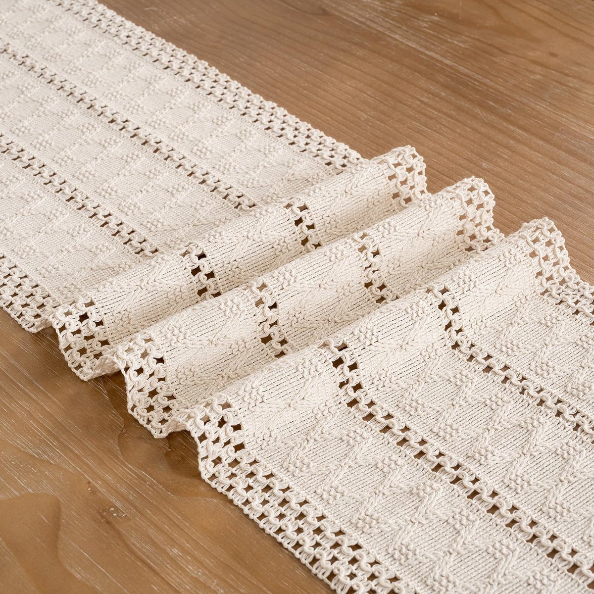 Stunq® Beige Tafelloper Beige Boho Stijl Katoen Linnen 30x140cm met Kwasten